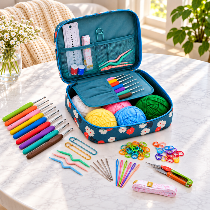Set Estuche Crochet Silicona Tejidos Palillos Para Tejer 105 accesorios