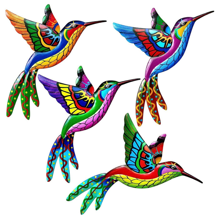 4 Piezas Colibrí Metálico Decoración Pared Escultura Jardín