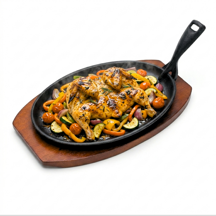 Plancha Plato De Fierro Fundido Con Base De Madera Grill