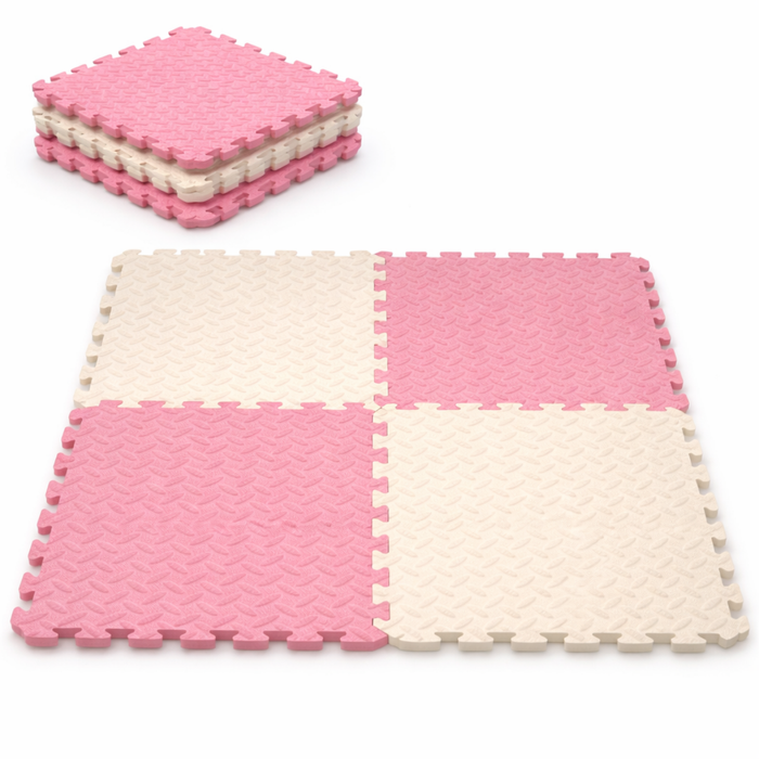 Piso Goma Eva Bebé 4 Piezas Alfombra Antigolpes Puzzle 60x60 Rosa