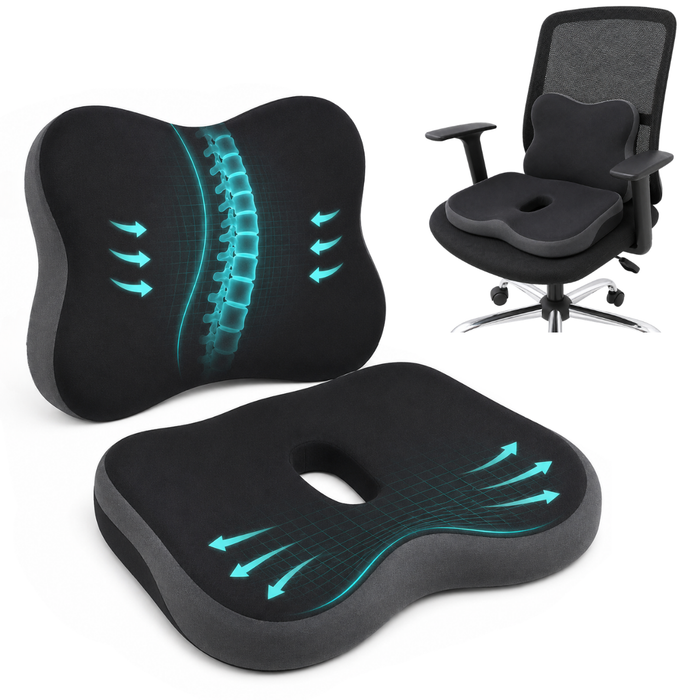 Set Cojín Lumbar Ergonómico Y Asiento Silla Oficina Auto