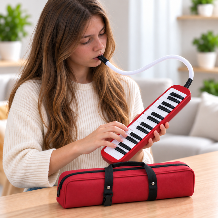 Melódica 32 Notas Boquilla + Manguera + Estuche Teclado Rojo