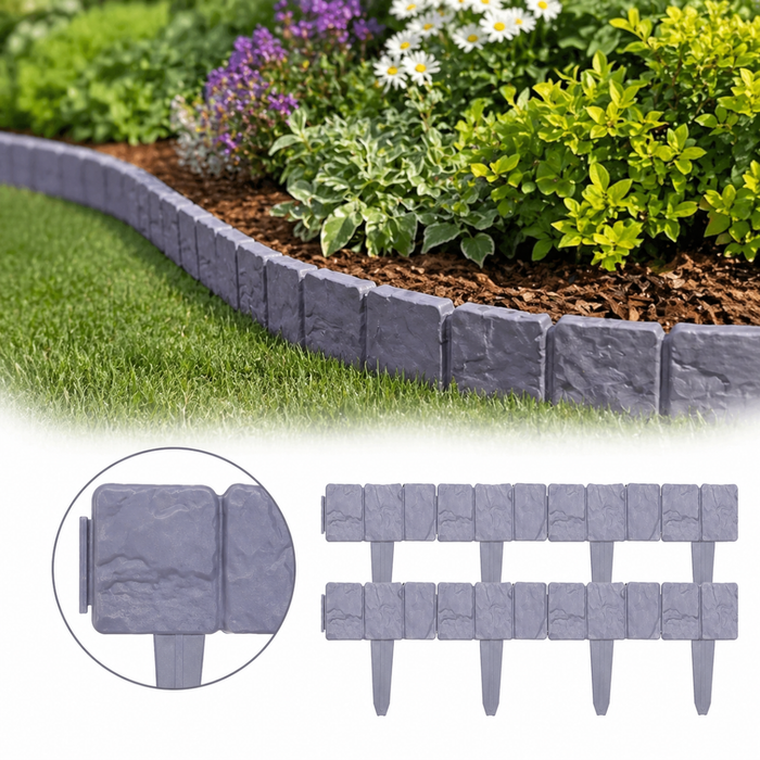 Borde Cerca Jardín Valla Estacas Diseño Piedra Adoquín 20 Pz