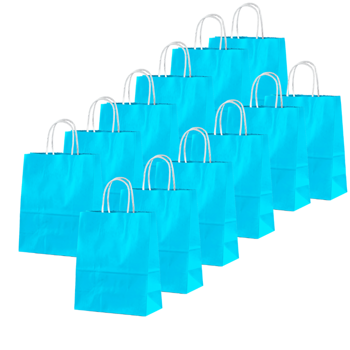 12 Bolsas De Papel Kraft Con Asa 15x21x16cm Colores Liso