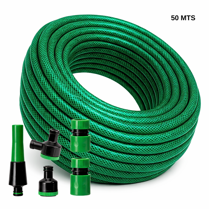 Manguera Jardín Riego Agua 1/2 Pulgadas 50m Con Acoples Verde