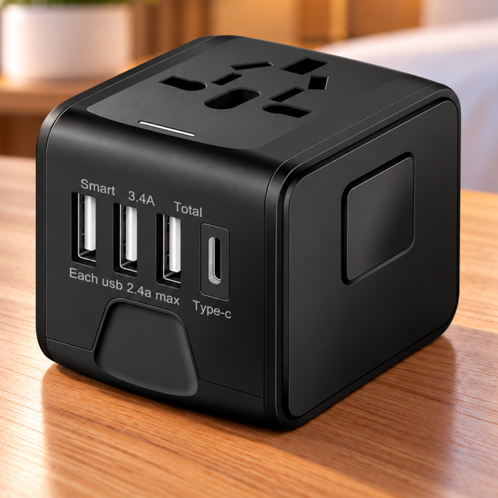 Enchufe Adaptador De Viaje Universal Todo En Uno 3usb+type C