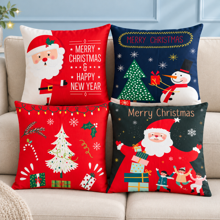 Pack 4 Fundas Cojín Navideñas 45x45 Cm Decorativas Navidad PAPÁ NOEL