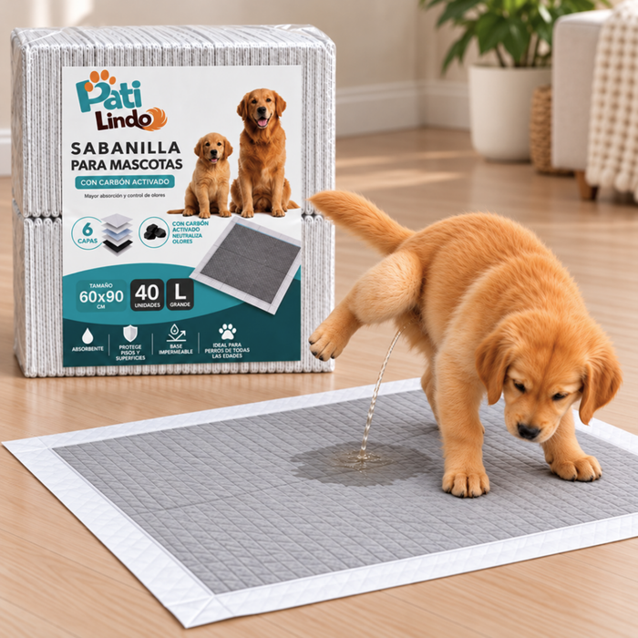 40 Pañales Sabanillas Absorbentes Para Mascotas Carbón 60x90