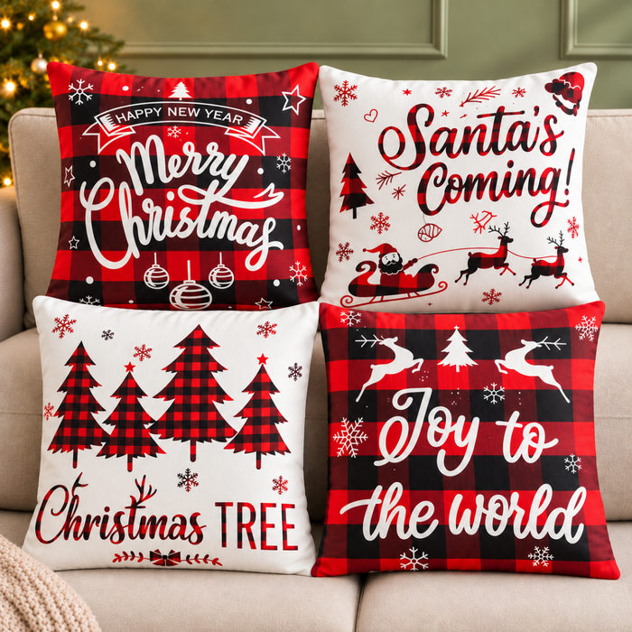 Pack 4 Fundas Cojín Navideñas 45x45 Cm Decorativas Navidad ESCOCESA