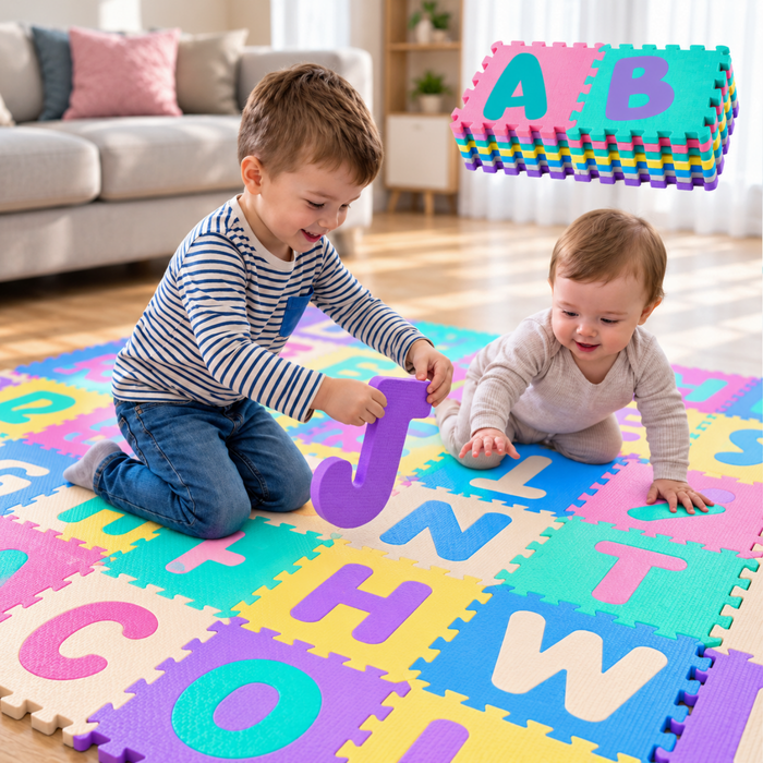 Alfombra Antigolpes Bebé Eva Piezas 30x30 Con Letras A - Z 26 Pcs Multicolor Abecedario