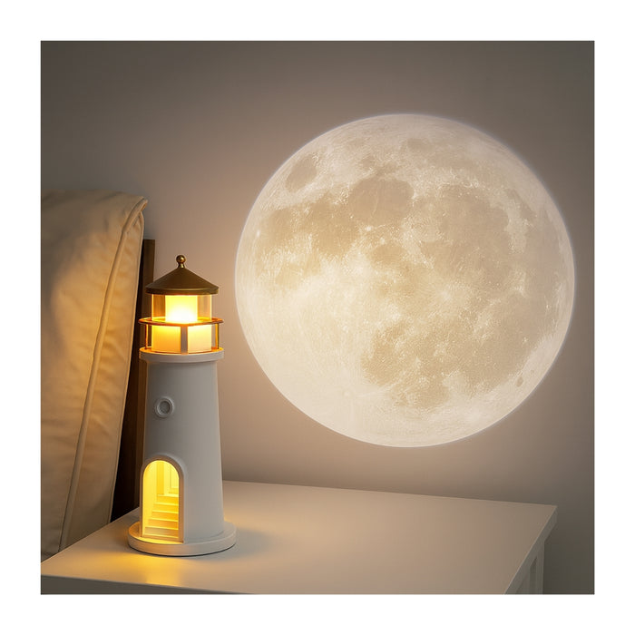 Lámpara Proyecto Faro Luz Led Luna Espantacuco Niño Niña Color Blanco Usb Telotenemos