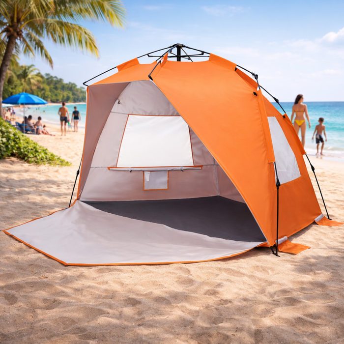 Carpa De Playa Automática Corta Viento Filtro Uv 50+ Camping Naranja