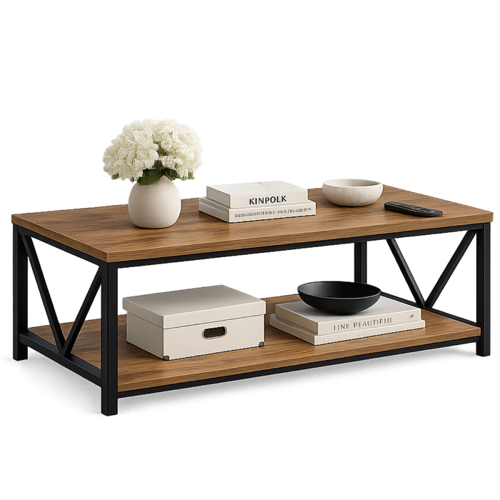 Mesa De Centro Minimalista Industrial 120x60cm Con Repisa