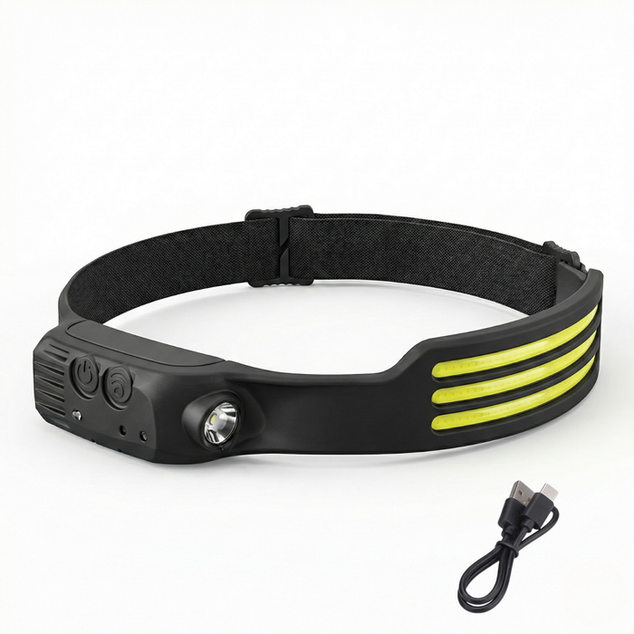 Linterna Recargable Cabeza Led 3 Tiras Con Sensor Usb Tipo C Blanco Led Negro