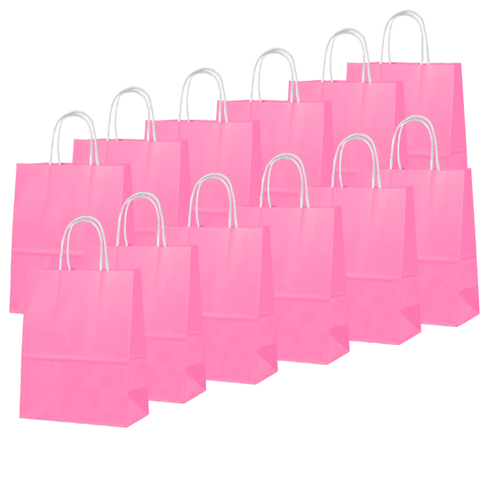 12 Bolsas De Papel Kraft Con Asa 15x21x16cm Colores Liso