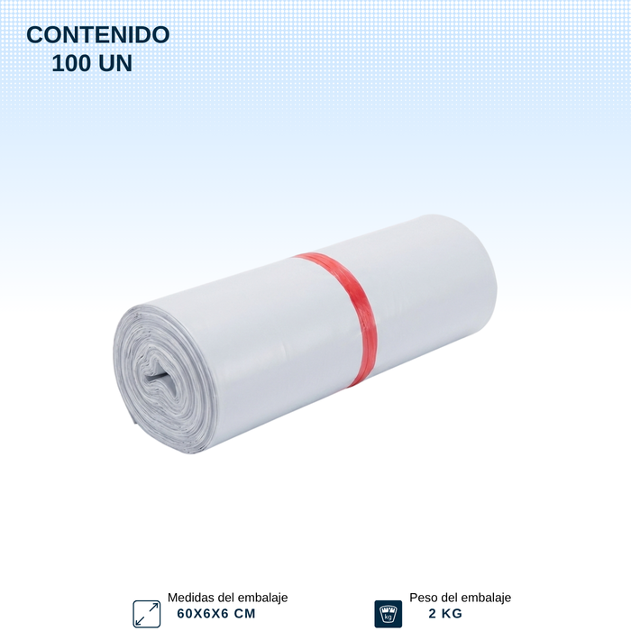 Pack 100 Bolsas Embalajes Courier Sobre Autoadhesivo 80x60cm Blanco Opaco