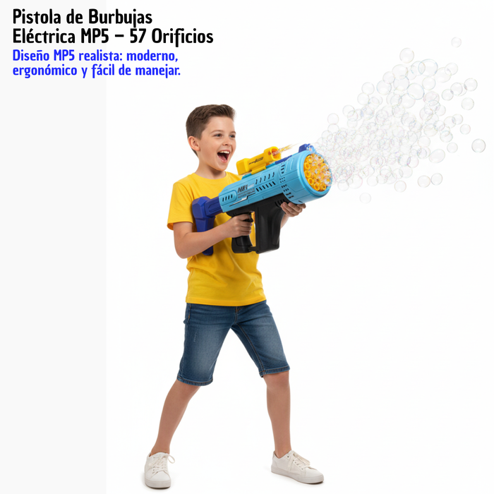 Pistola De Burbujas De Juguete Grande Mp5 Recargable Electrica Bazooka Azul