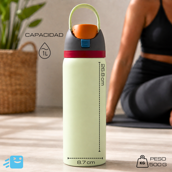 Botella De Agua 1000ml Termo Acero Inoxidable Térmico Beige