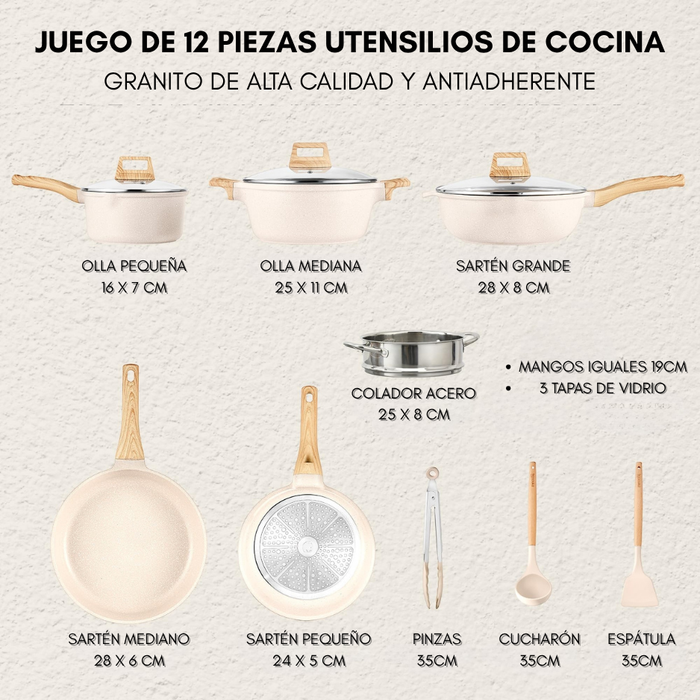 Juego De Cocina Ollas Y Sartenes Antiadherentes De 12 Pcs