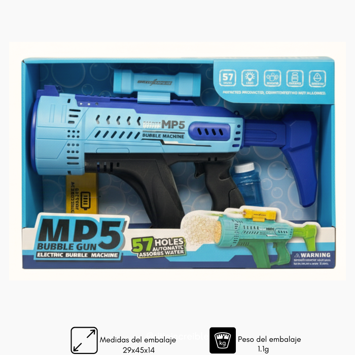 Pistola De Burbujas De Juguete Grande Mp5 Recargable Electrica Bazooka Azul