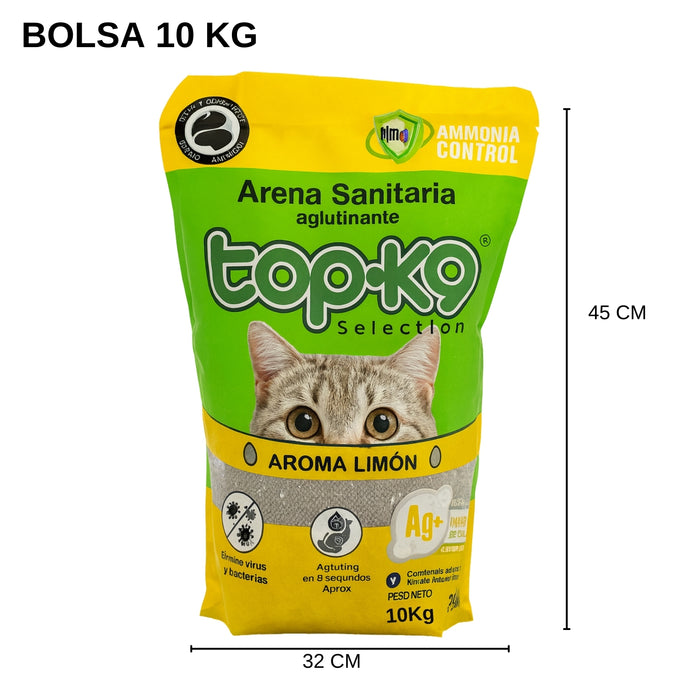 Arena Antibacterial Aglutinante Topk9 10kg Aroma Limón