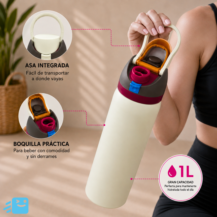 Botella De Agua 1000ml Termo Acero Inoxidable Térmico Beige