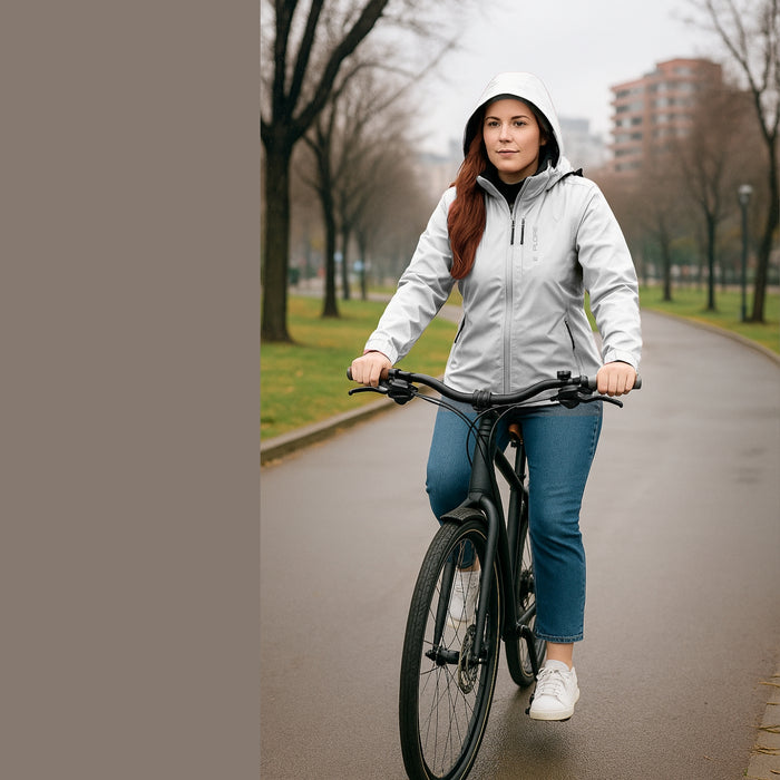 Chaqueta Corta Viento Termica Impermeable Transpirable Mujer Con Gorro Cierre Metalico