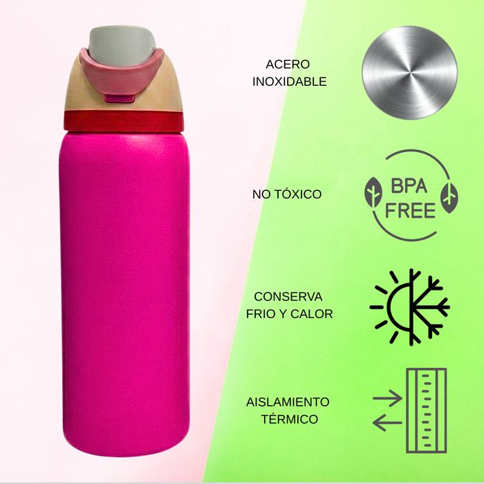 Botella De Agua 1000ml Termo Acero Inoxidable Térmico Rosa