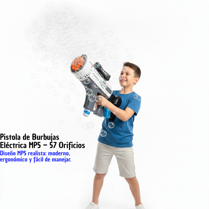 Pistola De Burbujas De Juguete Grande Mp5 Recargable Electrica Bazooka Gris