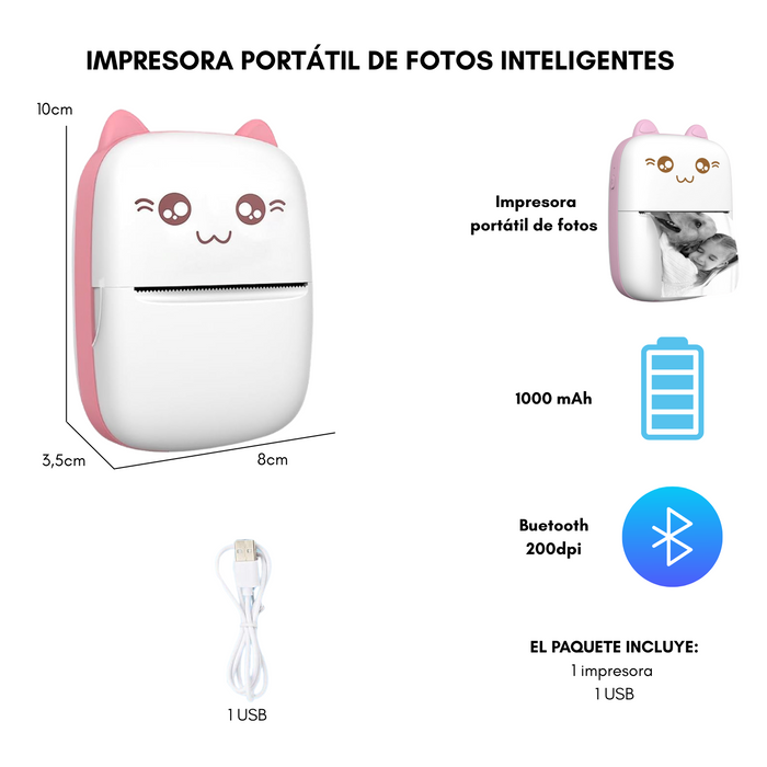 Mini Impresora Portátil Bluetooth Gatito