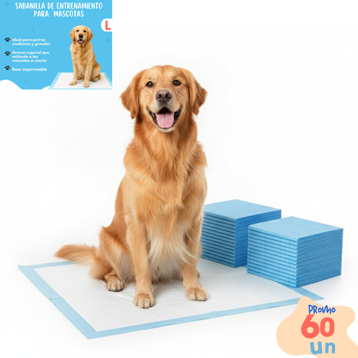 60 Pañales Sabanillas Entrenamiento Absorbentes Mascota Perros 60x90cm