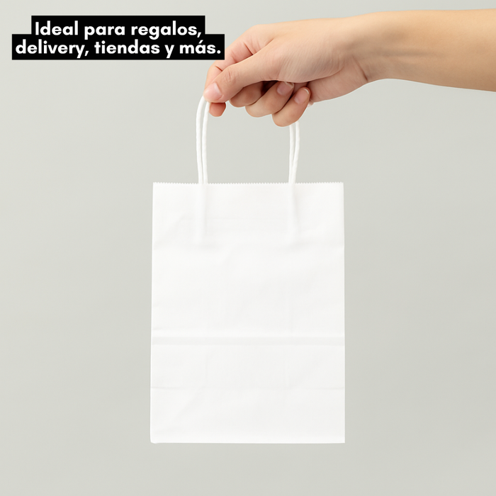 12 Bolsas De Papel Kraft Con Asa 15x21x16cm Colores Liso