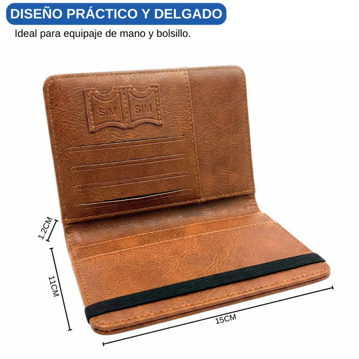 Funda Porta Pasaporte Con Tarjetero Y Sim Organizador Viaje Marrón Liso