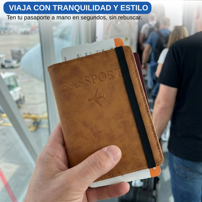 Funda Porta Pasaporte Con Tarjetero Y Sim Organizador Viaje Marrón Liso