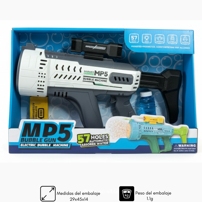 Pistola De Burbujas De Juguete Grande Mp5 Recargable Electrica Bazooka Gris
