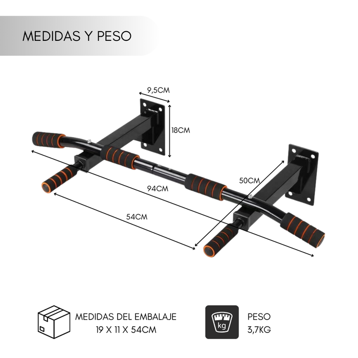 Barra Tracción Horizontal Pared Multifunción Dominadas 200kg