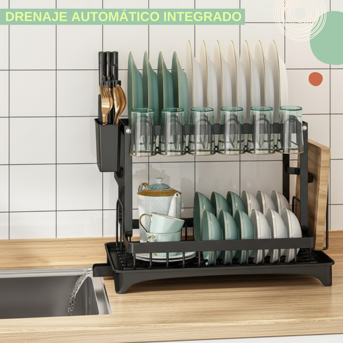 Secaplatos Escurridor De Loza Secador Platos Bandeja Drenaje Negro