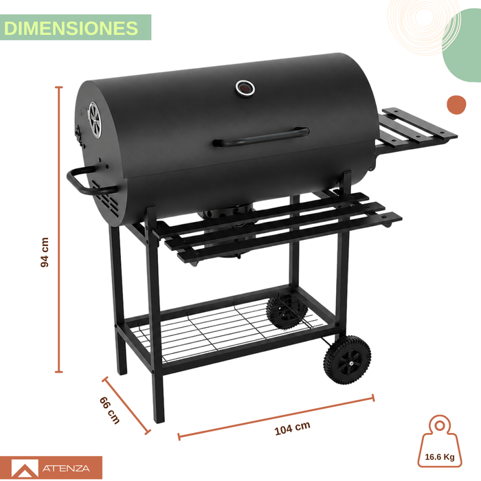 Parrilla Móvil Acero Inoxidable Con Ruedas Tipo Barril Negro