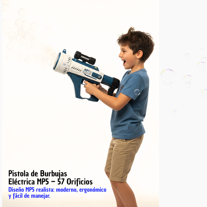 Pistola De Burbujas De Juguete Grande Mp5 Recargable Electrica Bazooka Cyan