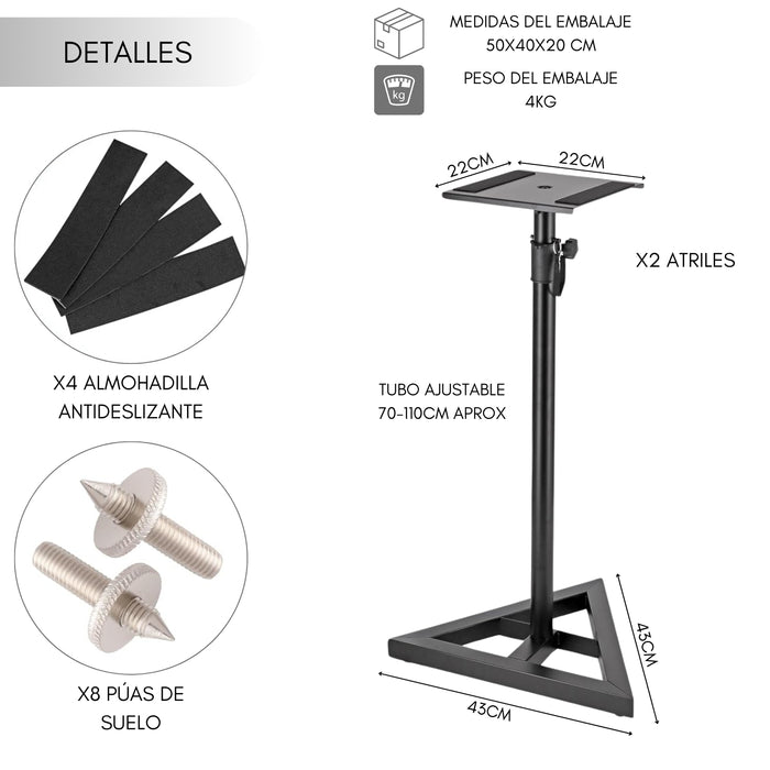 Par Atril Parlantes Monitor Estudio Soporte Altavoces Negro