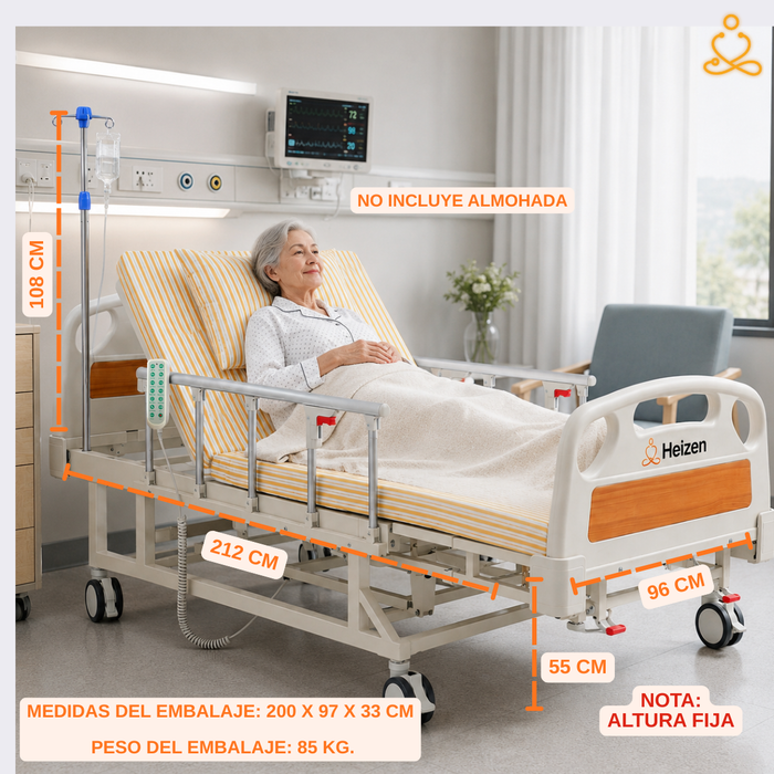 Cama Clínica Catre Eléctrico 260Kg Colchón Bandeja y Control