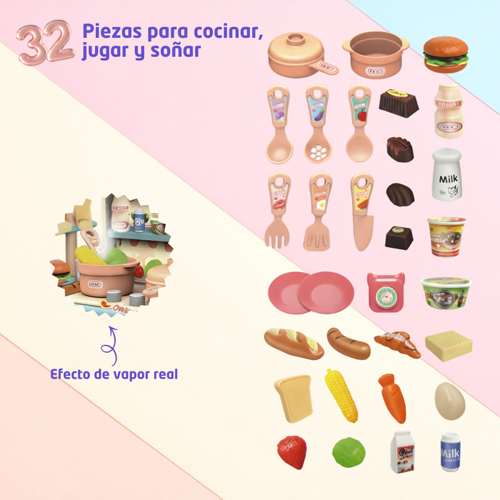 Cocina De Juguete Kitchen 32pcs Regalo Para Niña Alimentos