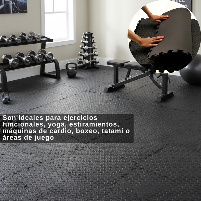 iso De Goma Eva Deportiva 60x60 Set 8 Pieza Antideslizante Negro