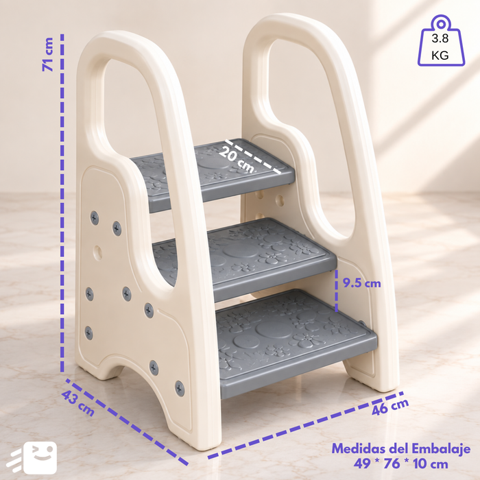 Escalera Infantil Mini 3 Peldaños Con Barandas Para Niños