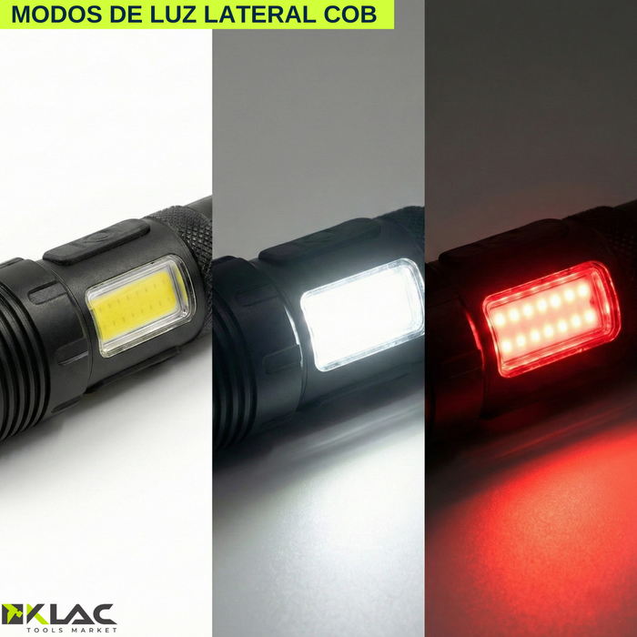 Linterna Led Recargable Táctica Alto Alcance 500m Usb Tipo C Blanco Led Negro
