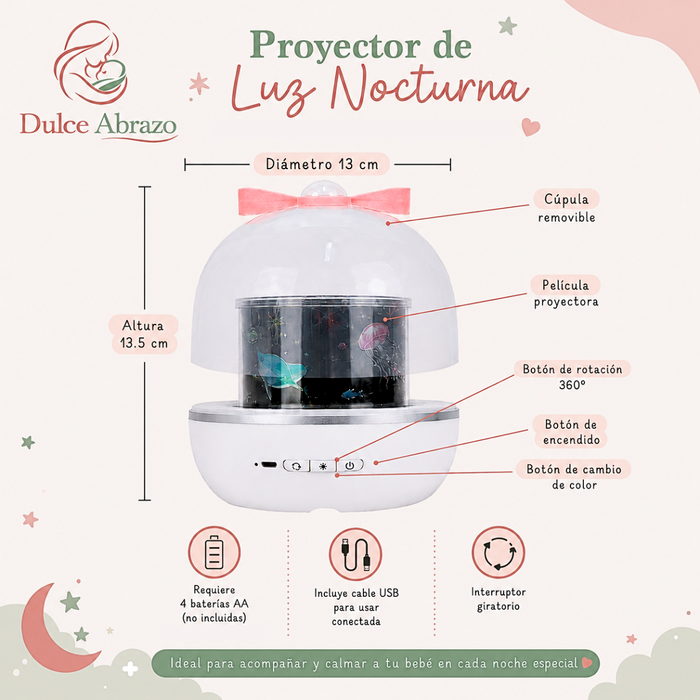 Lámpara Proyector Velador 6 Motivos Giratorio USB
