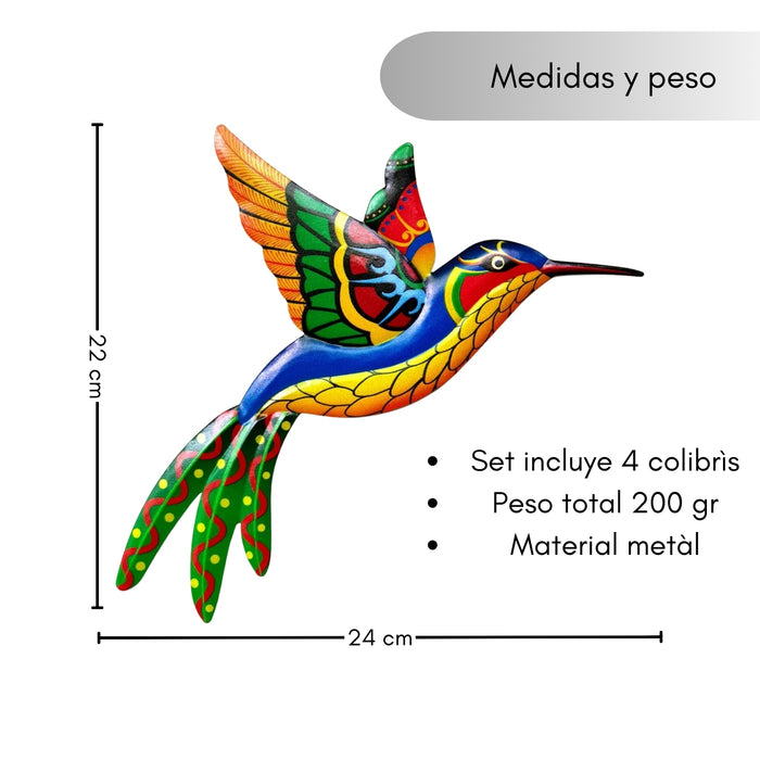 4 Piezas Colibrí Metálico Decoración Pared Escultura Jardín