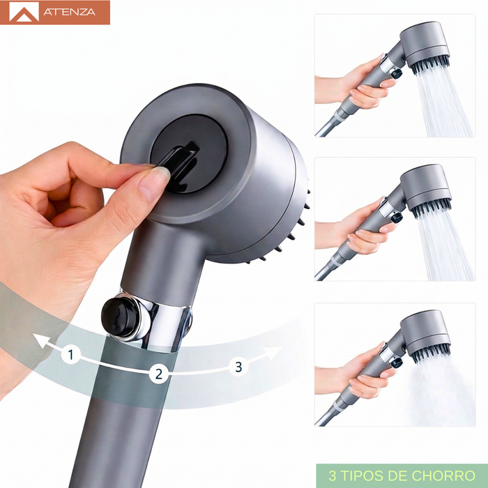 Kit Cabezal Ducha Teléfono Manguera 1,5mt Flexible Ajuste 3 Velocidades Alta Presión Gris