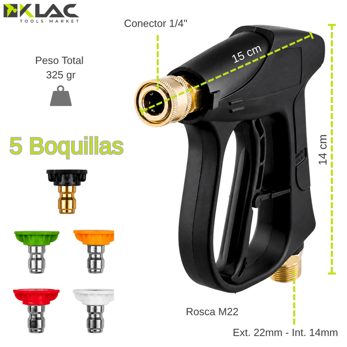 Pistola Hidrolavadora Alta Presión 3000 Psi 5 Boquillas