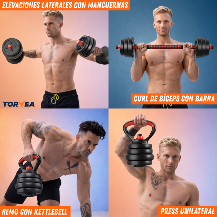 Set Mancuernas Y Barra Ajustable 20kg Pesas Para Ejercicio Rojo